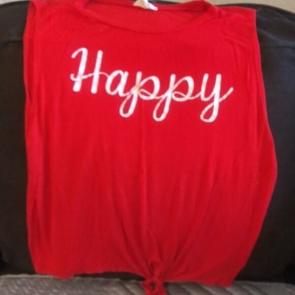Red happy sleeveless cropped tie at the waist top - Picture 5 of 8